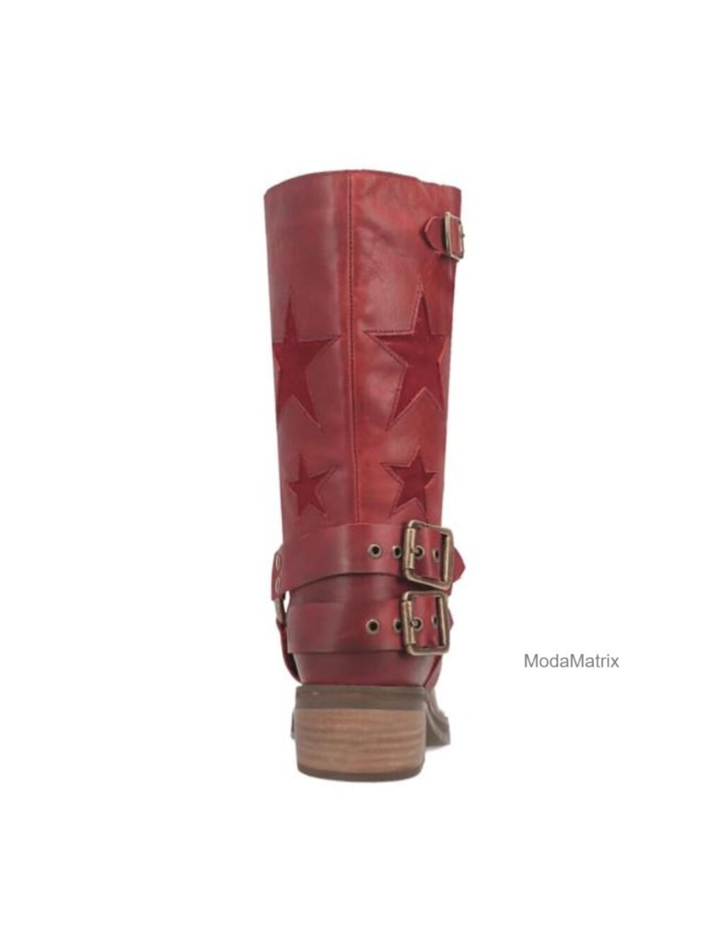 Knee High Riding Boots Square Toe Chunky Heel Buckle Star Faux Leather - Picture 4 of 5